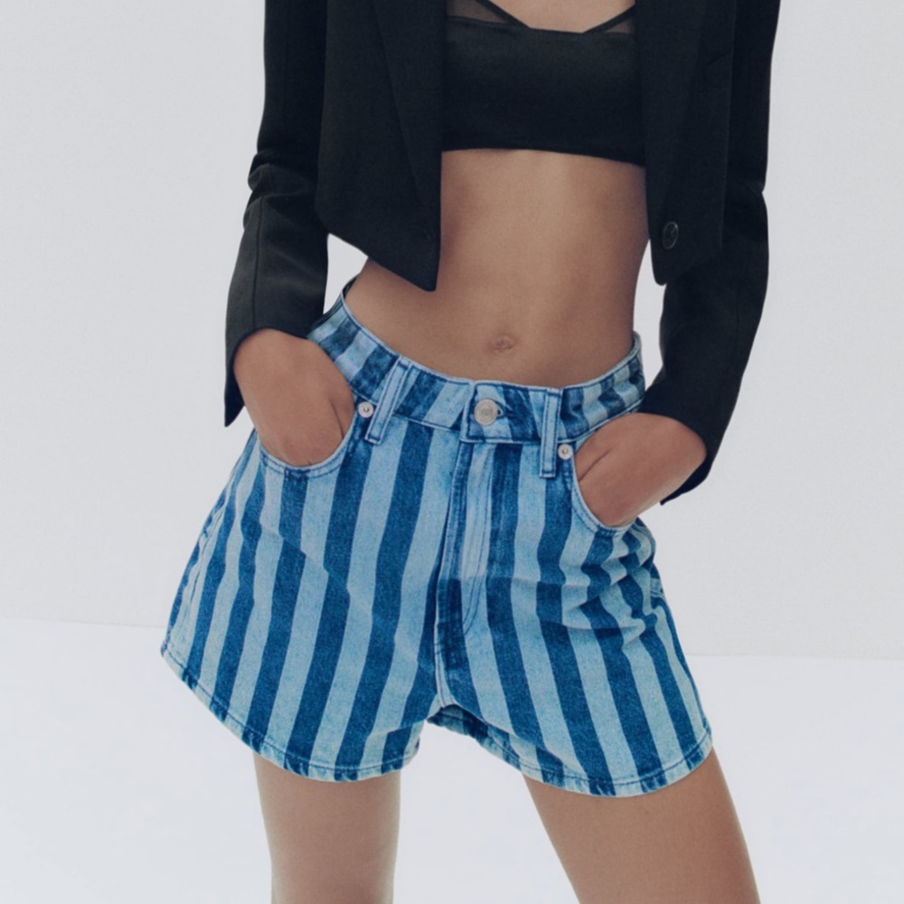 ZARA striped denim high waisted shorts